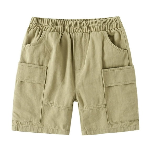 FINALGANG Boy Leisure Shorts Solid Color Cotton Cargo Shorts Knee Length Thin Bottom With Multiple Pockets Durable Skin Friendly Fabric For Kid