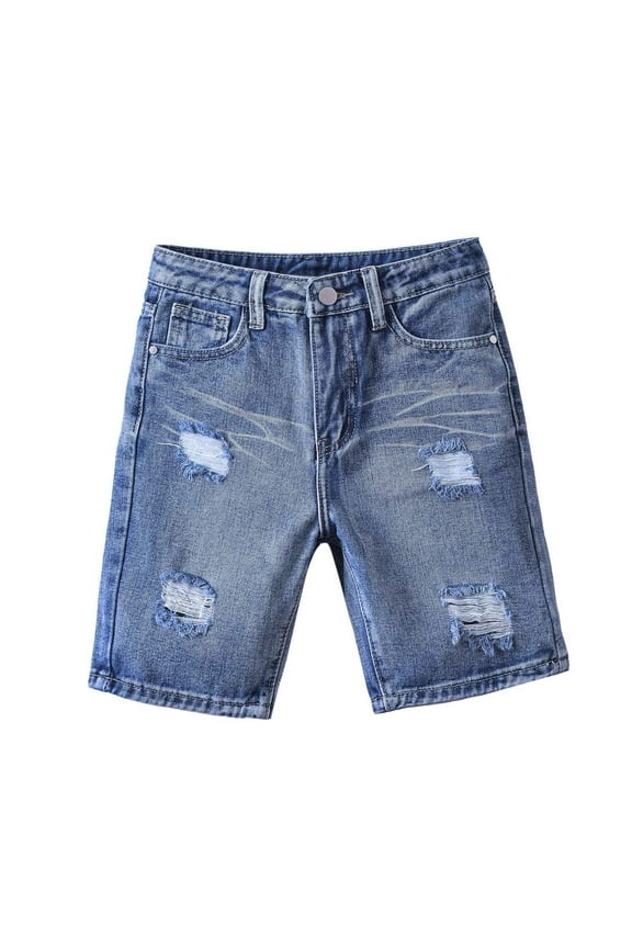 Boy Simple Shorts Distressed Cotton Button Down Ripped Jeans Stretchy Denim Shorts With Pockets Durable Skin Friendly Fabric For Kid