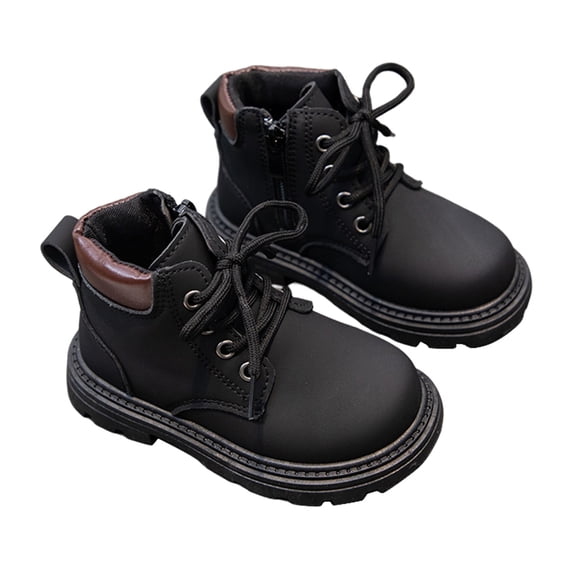 FINALGANG Boy Versatile Boots Solid Color Patchwork Vintage Soft Sole Boots Lace Up Shoes For 4-12 Years With Easy-Clean Modern Design