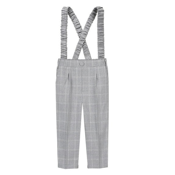 FINALGANG Boy Versatile Pants Plaid Print Suit Strap Overalls Perform Button Trousers For 3-10 Years Designed Cozy Trendy Playsuit