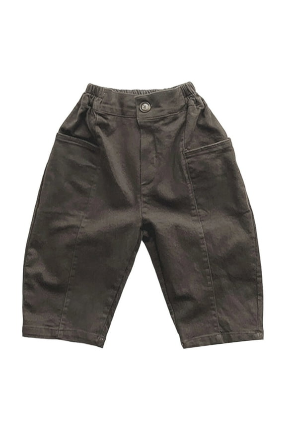 Boy Versatile Pants Solid Color Elastic Waistband Stylish Trousers Button Down Slacks With Pockets Designed Cozy Trendy Playsuit