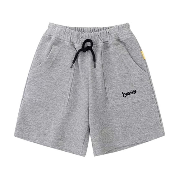 FINALGANG Boy Versatile Shorts Letter Print Knee Length Bottom Stretchy Drawstring Shorts With Pockets Designed Cozy Trendy Playsuit
