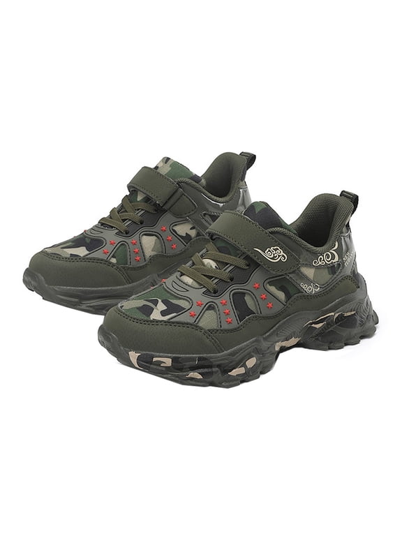 Boy Versatile Sneakers Camouflage Patchwork Lace Up Lightweight Shoes Soft Soled Hook And Loop Training Shoe With Easy-Clean Modern Design
