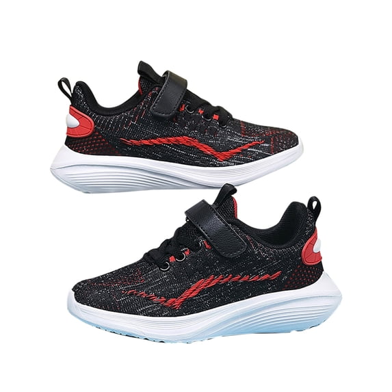 FINALGANG Boy Versatile Sneakers Print Lace Up Mesh Running Shoes Breathable Hook And Loop Loafers With Easy-Clean Modern Design