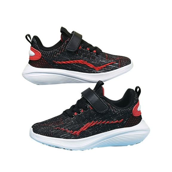 FINALGANG Boy Versatile Sneakers Print Lace Up Mesh Running Shoes Breathable Hook And Loop Loafers With Easy-Clean Modern Design