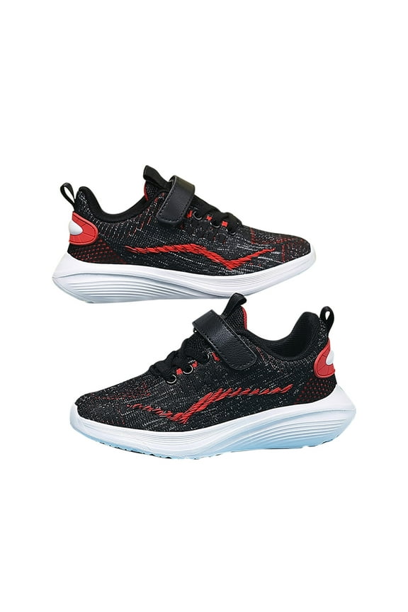 Boy Versatile Sneakers Print Lace Up Mesh Running Shoes Breathable Hook And Loop Loafers With Easy-Clean Modern Design