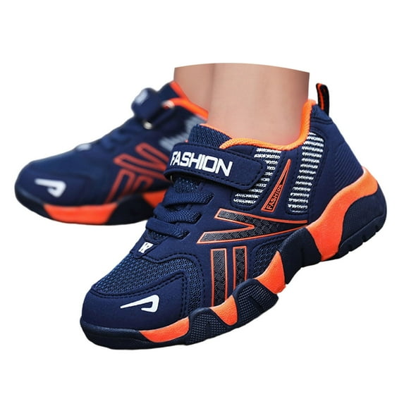 FINALGANG Boy Versatile Sneakers Print Non Lace Up Mesh Shoes Breathable Hook-And-Loop Running Shoe With Easy-Clean Modern Design