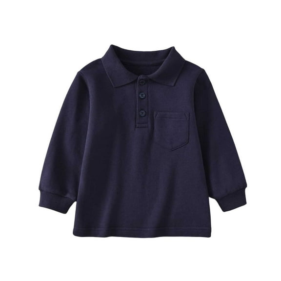 FINALGANG Boy's Shirt Fall Winter Kids Solid Color Collared Polo Shirt With Pocket Long Sleeve Button Closure Shirt For Daily Outdoor Activities Fashionable Top