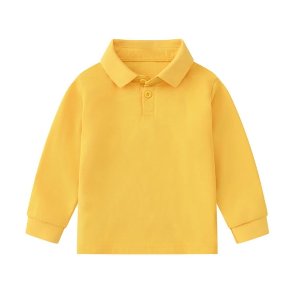 FINALGANG Boy's Shirt Fall Winter Kids Solid Color Polo Shirt Long Sleeve Button Closure Shirt For Daily Outdoor Activities Casual Top