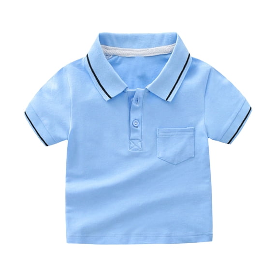 FINALGANG Boy's Shirt Spring Summer Toddlers Short Sleeve Polo Shirt With Contrast Trim Collared Button Closure Teeshirt For Daily Outdoor Activities Cozy Top