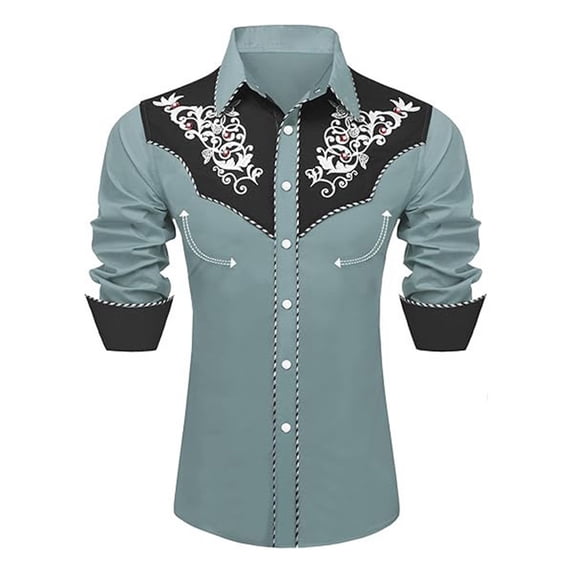 FINALGANG Boy's Western Cowboy Shirt Print Long Sleeve Button Down Shirts Regular Fit Shirt Casual Blouses Retro Festive Party Tops For Children 6-7 Years