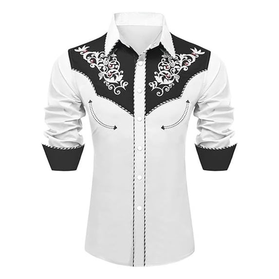 FINALGANG Boy's Western Cowboy Shirt Print Long Sleeve Button Down Shirts Regular Fit Shirt Casual Blouses Retro Festive Party Tops For Children 8-9 Years
