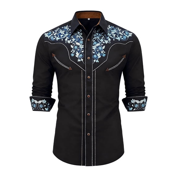 FINALGANG Boy's Western Cowboy Shirt Print Long Sleeve Regular Fit Shirts Kids Western Cowboy Shirt Casual Button Down Tops For Boys Party Shirt 10-11 Years