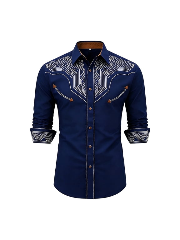 Boy's Western Cowboy Shirt Printed Long Sleeve Regular Fit Button Down Shirts Boys Western Shirts Kids Cowboy Style Festival Party Tops 6-7 Years