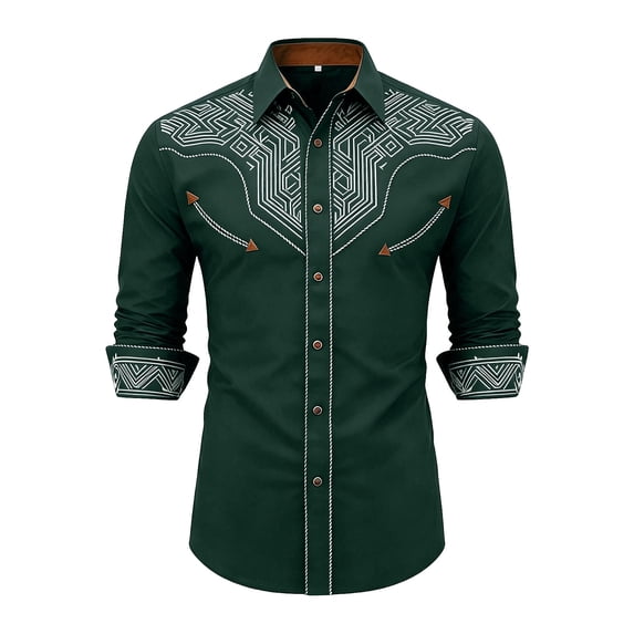 FINALGANG Boy's Western Cowboy Shirt Printed Long Sleeve Regular Fit Button Down Shirts Boys Western Shirts Kids Cowboy Style Festival Party Tops 6-7 Years