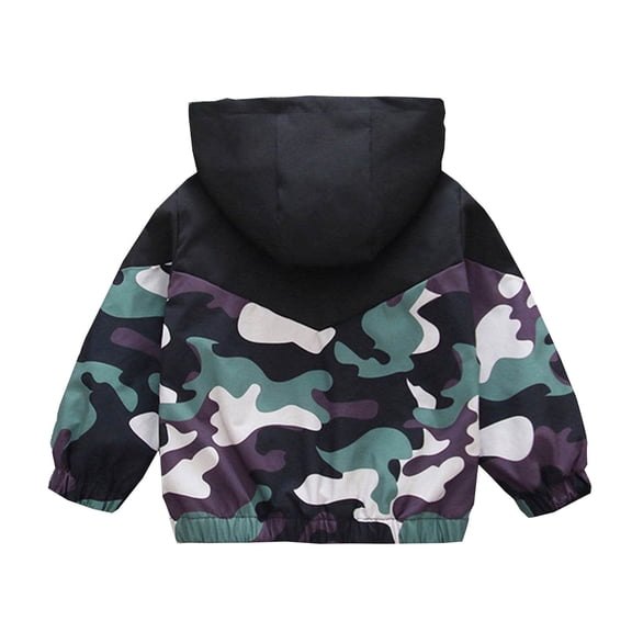 FINALGANG Boys Coat Fall Winter Kids Camouflage Patchwork Hooded Jacket Long Sleeve Relaxed Fit Coat For Daily Outdoor Play Activities Stylish Outerwear