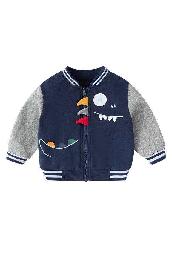 Boys Coat Fall Winter Kids Monster Graphic Varsity Jacket Long Sleeve Zipper Coat For Daily Casual Outdoor Activities Fashionable Outerwear