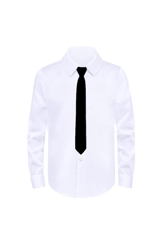 Boys Formal Dress Shirt Kids Long Sleeve Lapel Button Front White Shirt With Solid Color Tie For Daily School Event Party Wear Classic Top