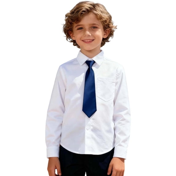 FINALGANG Boys Formal Shirt Kids Long Sleeve Lapel Button Front White Dress Shirt With Solid Color Tie For Daily School Event Party Wear Fashionable Top