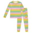 thumbnail image 1 of FINALGANG Boys Girls 2 Piece Homewear Set Kids Color Block Striped Long Sleeve Crewneck Top Elastic Waisted Pants For Daily Home Relaxation Classic Set, 1 of 3