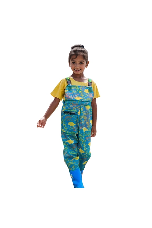 Boys Girls Bust Waders Jumpsuit Kids Toddlers Dinosaur Prints Sleeveless Waterproof Fishing Waders With Boots For Outdoor Water Activities Classic Onesie