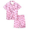 thumbnail image 1 of FINALGANG Boys Girls Kids 2 Piece Homewear Set Heart Cherry Print Short Sleeve Collared Buttoned Top Loose Fit Shorts For Casual Daily Home Relaxation Cute Set, 1 of 5