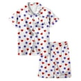 thumbnail image 1 of FINALGANG Boys Girls Kids 2 Piece Homewear Set Star Heart Print Short Sleeve Collared Buttoned Top Loose Fit Shorts For Casual Daily Home Relaxation Stytlish Set, 1 of 5