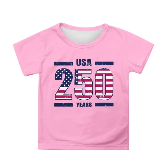 FINALGANG Boys Girls Kids 250 Years American Flag Print Independence Day T-Shirts Casual Crewneck Short Sleeve Tees For Holiday Daily Wear Pink 10-11 Years