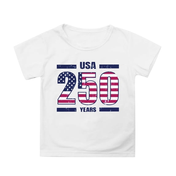 FINALGANG Boys Girls Kids 250 Years American Flag Print Independence Day T-Shirts Casual Crewneck Short Sleeve Tees For Holiday Daily Wear White 8-9 Years