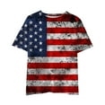 thumbnail image 1 of FINALGANG Boys Girls Kids American Flag Distressed Prints T-Shirts Casual Short Sleeve Crewneck Tees For Independence Day Festival Daily Wear Pink 8-9 Years, 1 of 3