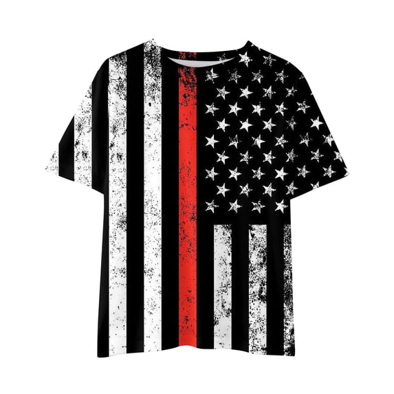 FINALGANG Boys Girls Kids American Flag Distressed Prints T-Shirts Casual Short Sleeve Crewneck Tees For Independence Day Festival Daily Wear Purple 10-12 Years