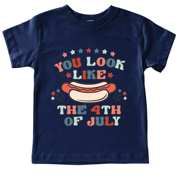 FINALGANG Boys Girls Kids Cartoon Hot Dog Graphic T-Shirts Casual Crewneck Loose Fit Short Sleeve Tees For Independence Day Celebration Daily Wear Blue 11-12 Years