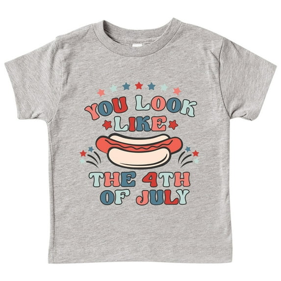 FINALGANG Boys Girls Kids Cartoon Hot Dog Graphic T-Shirts Casual Crewneck Loose Fit Short Sleeve Tees For Independence Day Celebration Daily Wear Gray 9-10 Years
