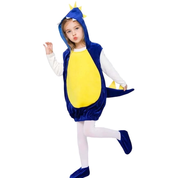 FINALGANG Boys Girls Kids Dinosaur Dress Up Set Sleeveless Hooded Romper With Shoe Covers For Party Performance Wear Classic Outfit