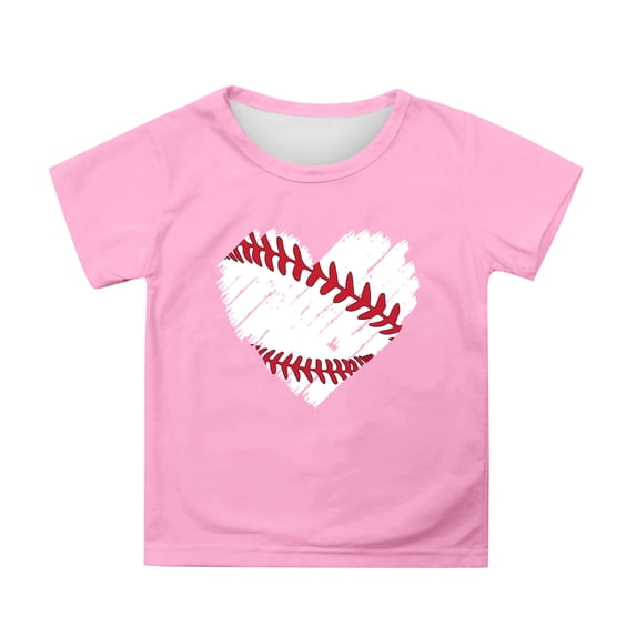 FINALGANG Boys Girls Kids Short Sleeve TShirts Baseball Stitching Heart Graphic Print Crewneck Relaxed Fit Casual Tees For Summer Daily Wear Blue 12-13 Years