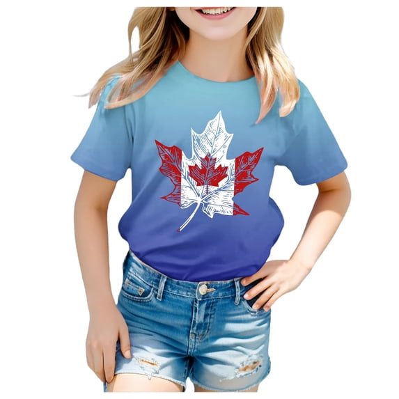 FINALGANG Boys Girls Kids Short Sleeve TShirts With Canadian Maple Leaf Heart Prints CrewNeck Soft Casual Tees For Playtime Daily Wear Cozy Top