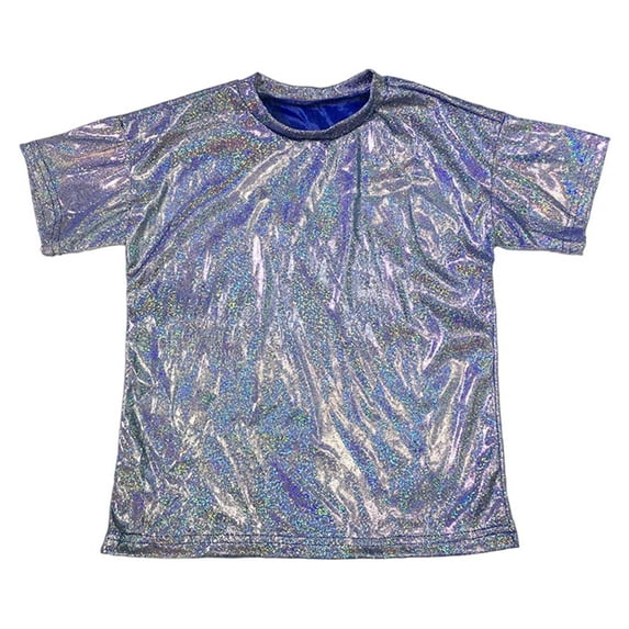 FINALGANG Boys Girls Kids Silver Holographic TShirts CrewNeck Short Sleeve Shiny Metallic Loose Fit Casual Tees For Playtime Party Wear Cozy Top