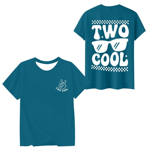 FINALGANG Boys Girls Kids Two Cool Print Short Sleeve TShirt Retro Graphic Crew Neck Casual Tee For 2Nd Birthday Party Lightweight Top