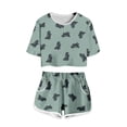 thumbnail image 1 of FINALGANG Boys Girls Kids Two Piece Outfit Dinosaur Print Crewneck Short Sleeve Top Shorts Set Casual Summer Tracksuits With Pockets For Daily Wear Green 9-10 Years, 1 of 2