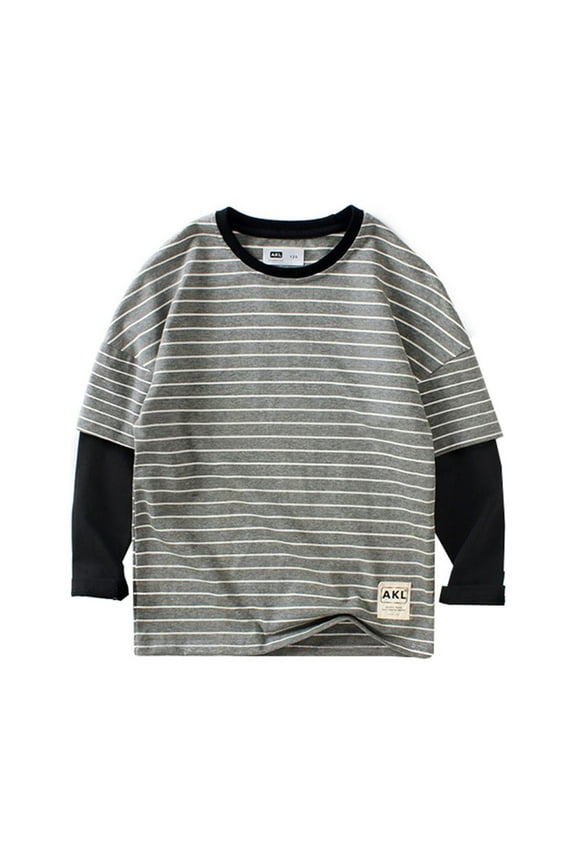 Boys Girls Kiss Striped TShirts CrewNeck Long Sleeve Loose Fit Casual Top For Streetwear Daily Wear Trendy Top