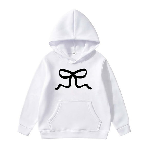 FINALGANG Boys Girls Sweatshirt Kids Bow Pattern Print Hoodie With Kangaroo Pocket Long Sleeve Soft Loose Fit Pullover For Stylish Casual Daily Outdoor Wear Activities Casual Top