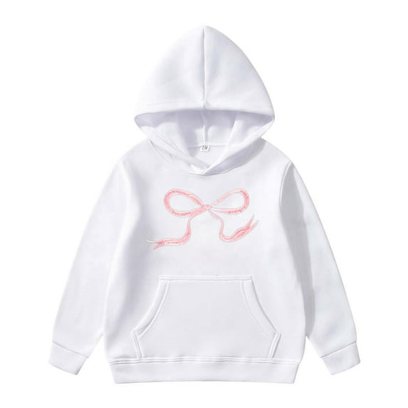 FINALGANG Boys Girls Sweatshirt Kids Bow Pattern Print Hoodie With Kangaroo Pocket Long Sleeve Soft Loose Fit Pullover For Stylish Casual Daily Outdoor Wear Activities Classic Top