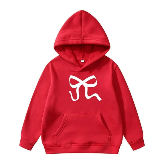 FINALGANG Boys Girls Sweatshirt Kids Bow Pattern Print Hoodie With Kangaroo Pocket Long Sleeve Soft Loose Fit Pullover For Stylish Casual Daily Outdoor Wear Activities Stylish Top