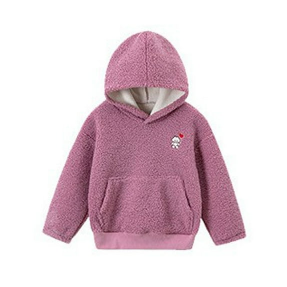 FINALGANG Boys Girls Sweatshirt Kids Plush Solid Color Long Sleeve Hoodie Cartoon Patch Soft Loose Fit Pullover For Warm Casual Daily Outdoor Wear Activities Classic Top