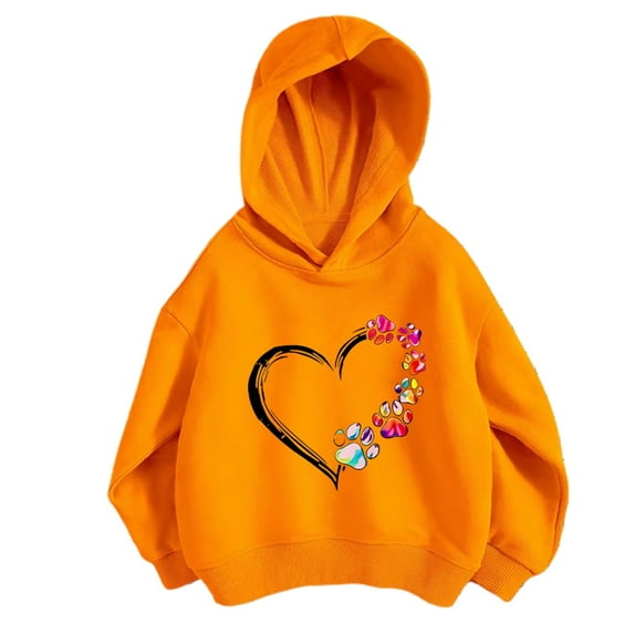 FINALGANG Boys Girls Sweatshirt Kids Rainbow Paw Print Heart Graphic Print Long Sleeve Hoodie Soft Loose Fit Pullover For Cute Casual Daily Home Wear Activities Adorable Top