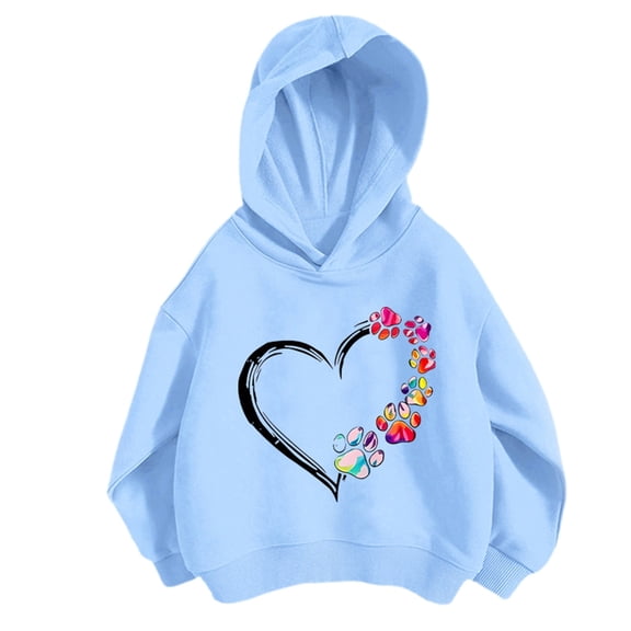 FINALGANG Boys Girls Sweatshirt Kids Rainbow Paw Print Heart Graphic Print Long Sleeve Hoodie Soft Loose Fit Pullover For Cute Casual Daily Home Wear Activities Cozy Top