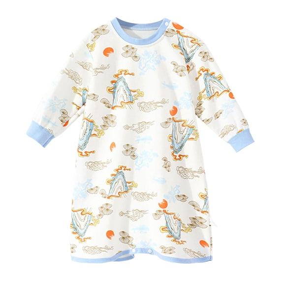 FINALGANG Boys Kids Cartoon Prints Homewear Long Sleeve Crewneck Loose Fit Nightgown With Contrast Hem For Casual Home Relaxation Cozy Outfits