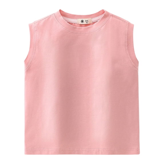 FINALGANG Boys Kids Casual Solid Color Sleeveless Tank Top Ribbed Neckline Loose Fit Lightweight Top For Summer Gym Workouts Daily Wear Pink 3-4 Years