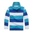thumbnail image 1 of FINALGANG Boys Kids Color Block Striped Long Sleeve Polo Shirt Button Closure With Cartoon Embroidery Casual Top For School Daily Wear Blue 11-12 Years, 1 of 2