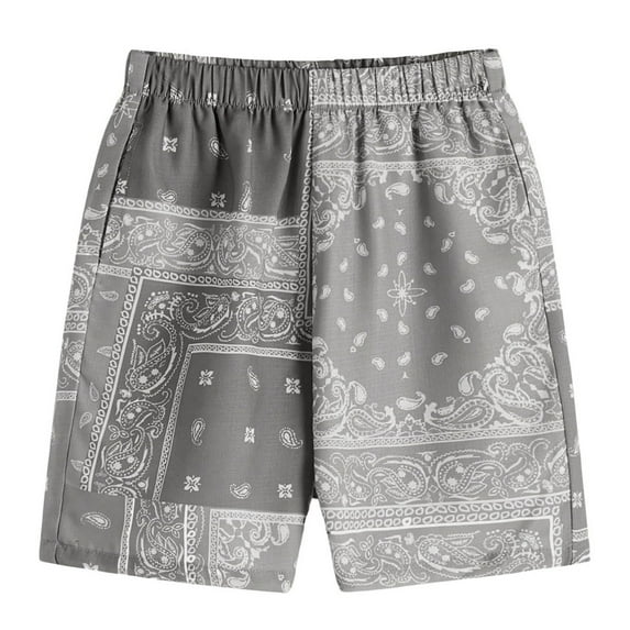 FINALGANG Boys Kids Fashion Casual Print Quick Dry Shorts Elastic Waist Drawstring Loose Fit Lightweight Casual Beach Shorts For Summer Daily Wear E 7-8 Years